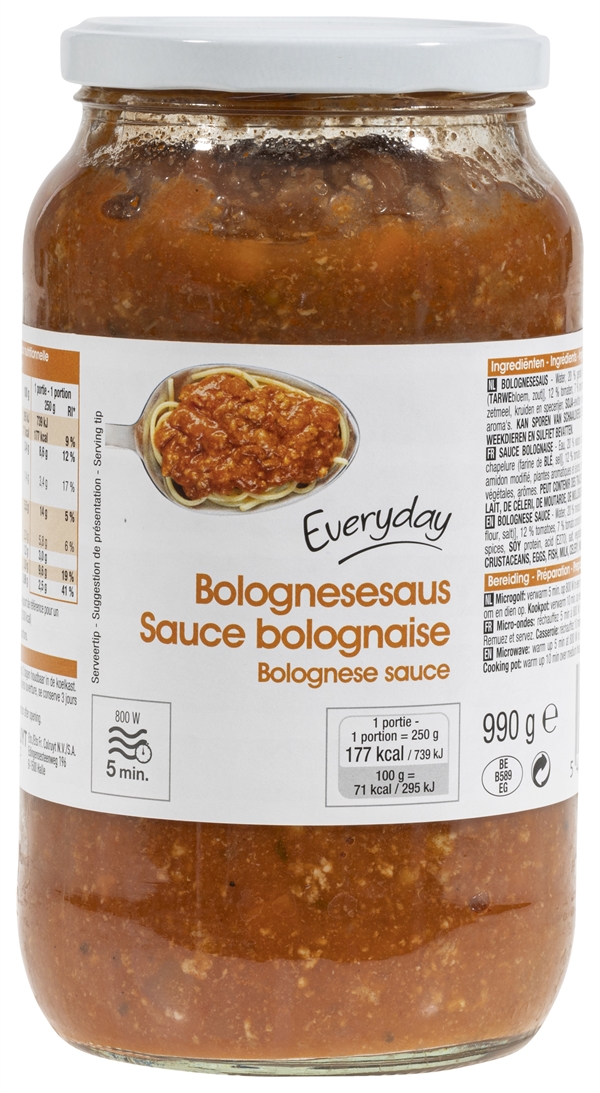 Test EVERYDAY (COLRUYT) SAUCE BOLOGNAISE Testachats santé